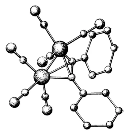 Рис. 16.5. Структура дикобальтгексакарбонилдифенилацетилена Co2(CO)6C2(C6H5)2.