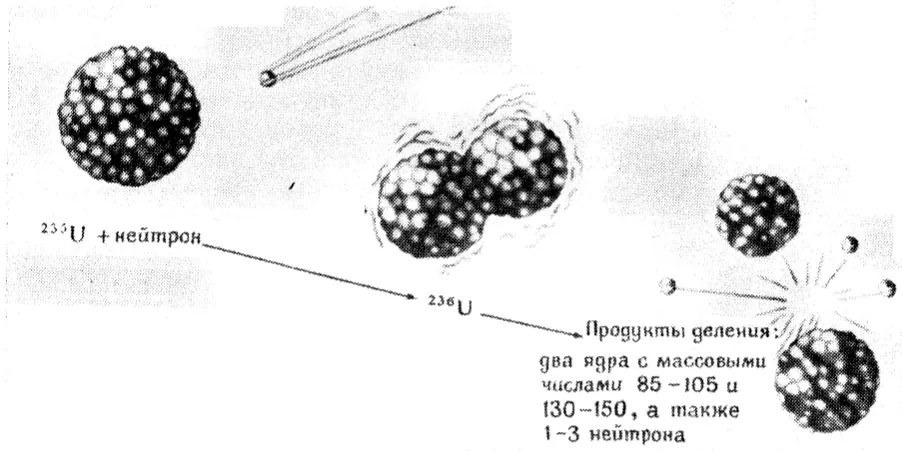 Рис. 20.18. Деление ядра 235U.